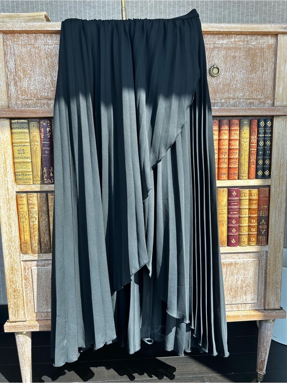 Blue Rain Black Asymmetrical Pleated Maxi Skirt